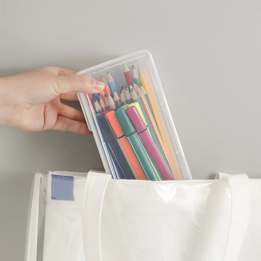 

4pcs Large Capacity Pencil Box Transparent Plastic Stackable Students Pencil Holder Kids Stationery Storage Pen Case For School