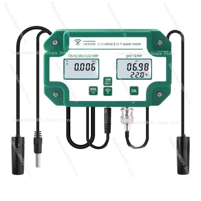 

YY-W9909 6-in-1 WiFi Water Tester PH/TDS/EC/SG/Salinity with Tuya Smart App Real-Time Monitoring for Aquaculture/Industry/Lab