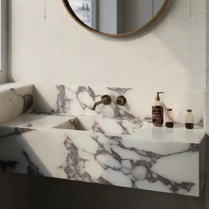 -For French Style Slate Luxury Stone Vanity Set:Wall-Hung Undermount Sink, Floating Bathroom Console&Hotel Grade Storage&