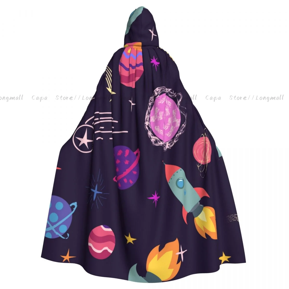 

Adult Halloween Planets Rockets And Stars Cloak Cape Hooded Medieval Costume Full Length Dress Coat