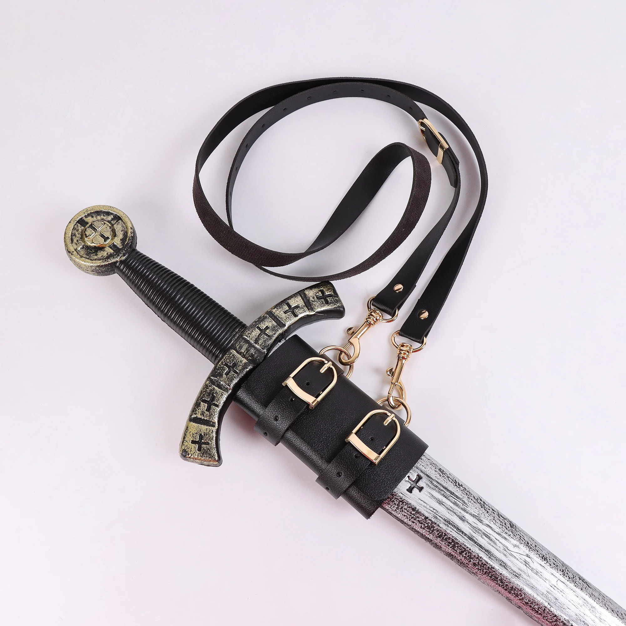 Mittelalterliche Schwert Schulter Doppelrückseite Scheide Scheide Froschhalter PU Leder Rapier Schnalle Riemen Holster Wikinger Ritter Cosplay