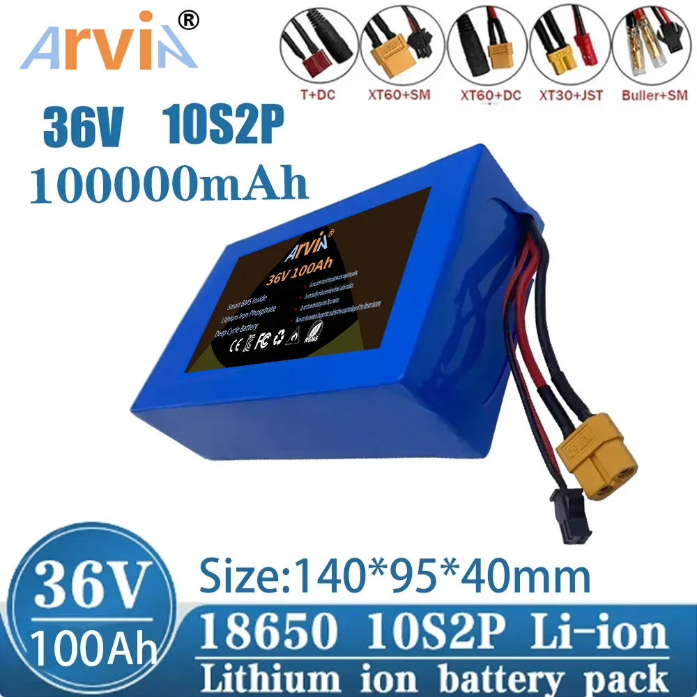 10S2P 36V 100000mAh Li-ion Battery Pack,  for Scooter Car, 42V Rechargeable Power Supply with BMS
