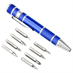 Multifunction 8 In 1 Mini Aluminum Precision Pen Screw Driver Screwdriver Set Repair Tools Kit for Cell Phone Hand tool Set