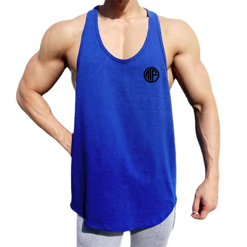 Men's Bodybuilding Running Vests Quick Dry Mesh Sleeveless Tank Top Deep U Neck Curved Hem Breathable Gym Shirt for Training Run