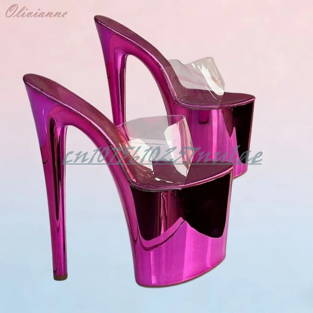 

Rose Red Mirrored Dance Slippers Clear PVC Peep Toe Platform High Heels 20cm 2026 Sexy Women Dance Shoes