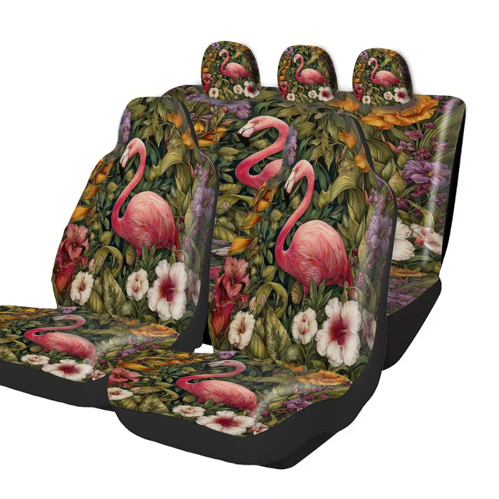 2-5 Seat Set Car Seat Covers Fit Premium Flamingo Floral Pattern For Truck SUV Off-road Cars Festive Holiday Decor Halloween Ch