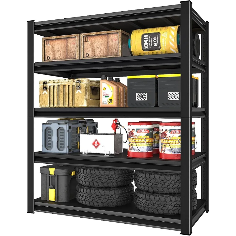 

48 W Heavy Duty Garage Shelving with 3000LBS Load Capacity Adjustable 5Tier Metal Storage Racks for Organized Utility Space Ide