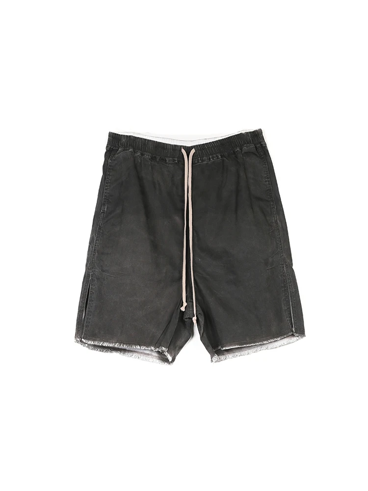 Pantalones cortos de algodón RO oscuro para hombre, pantalones de cinco cuartos con silueta y hendidura de ceniza lavada con bordes desgastados, pantalones cortos de mezclilla RICK