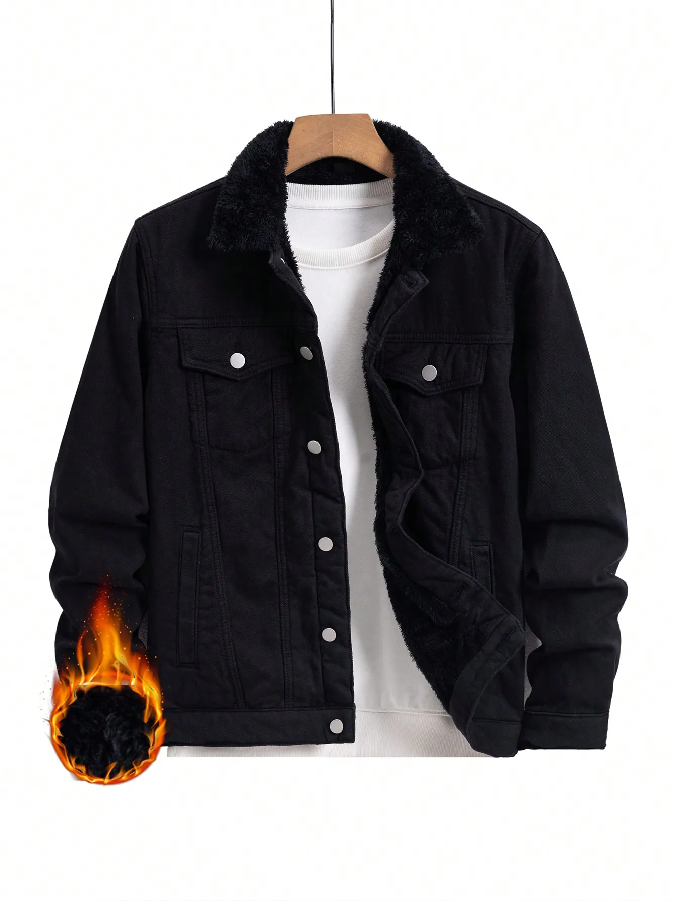 

Необходимо - есть для зимы, мужская черная джинсовая куртка на флисовой подкладке, с воротником-стойкой и плюшем, теплая и стильная.