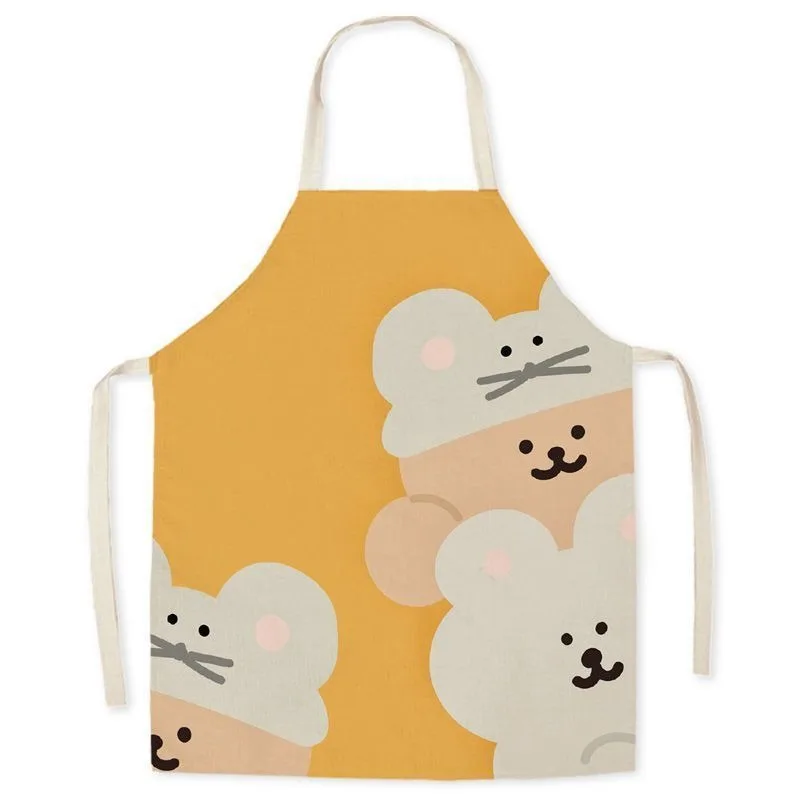 Simple fashionable cartoon cute bear sleeveless apron kitchen cooking baking linen fabric bib adult cleaning apron