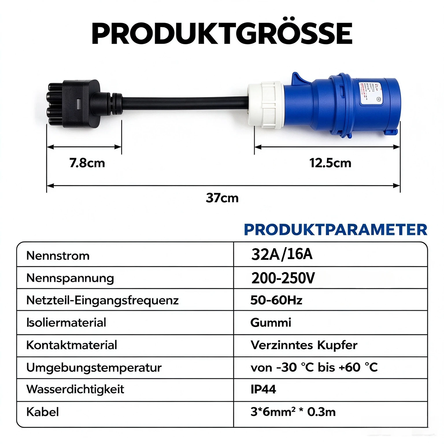 16A/32A CEE Blau 3-Pin Ladeadapter für Tesla Gen 2 EV-Ladegerät Model S 3 X Y 240V Industrie-Stecker-Konverter – Detail 4