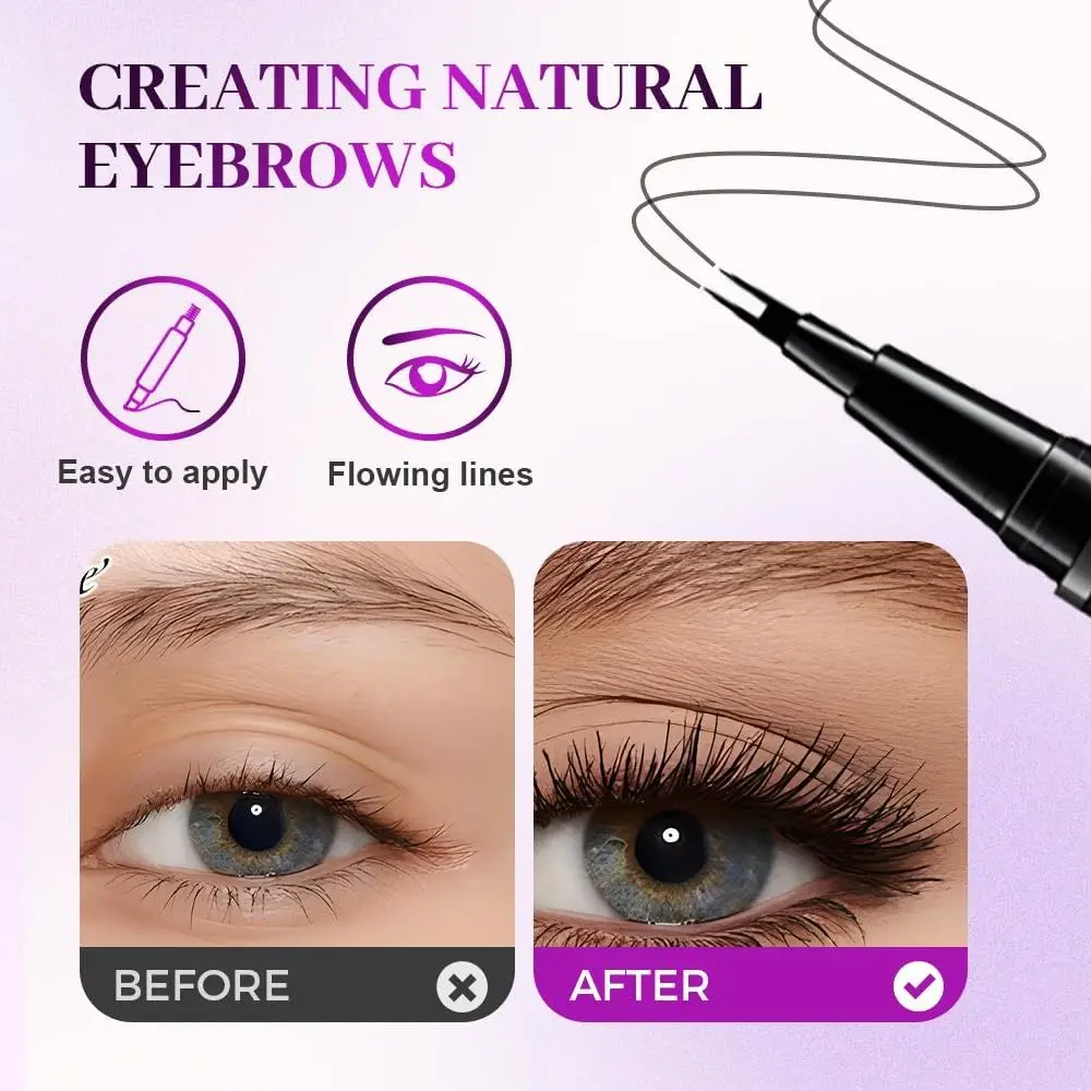 Penna per sopracciglia curva 2 in 1 Matita per sopracciglia impermeabile ad asciugatura rapida con punta curva e punta precisa a lunga durata