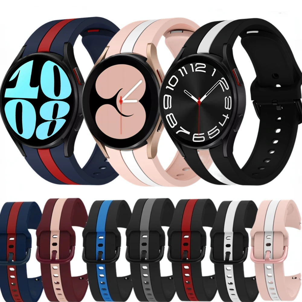 

Two-color Silicone Strap For Samsung Galaxy Watch 7/6/5/4 44mm 40mm/Pro 45mm/Classic 46 42mm 47mm 43mm No-Gap Bracelet Wristband