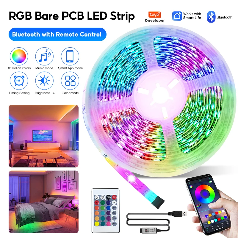 

Светодиодная лента Tuya WiFi RGB с изменением цвета, гибкая лента для подсветки телевизора, декор для комнаты, 5В, 10м, USB, совместима с Alexa, новинка