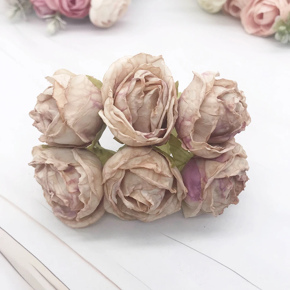 6 piece of simulation diy garland forest headdress European tea bud, hot edge retro rose silk flower bud decoration material