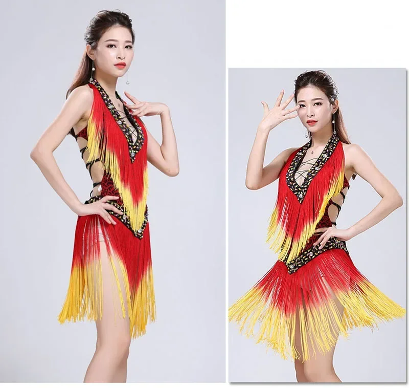 - Sexy günstiges lateinamerikanisches Tanzkleid für Damen, professioneller lateinamerikanischer Rock, Samba-Tanz, lateinamerikanische Salsa-Kleider