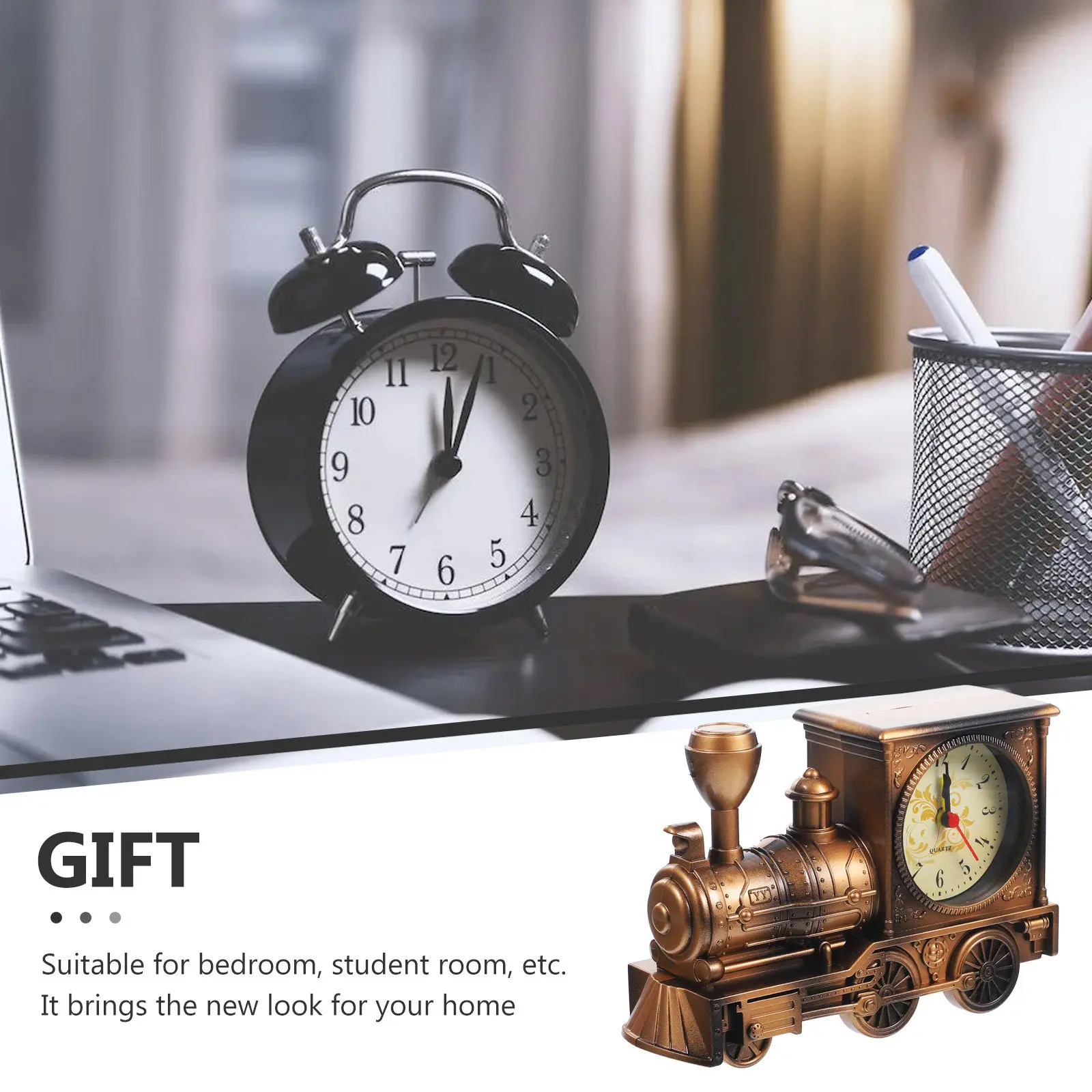 Fotografia 3: Relógio Criativo de Mesa com Design de Motor de Trem, Números Claros e Alarme para Decoração de Quarto e Sala de Estar