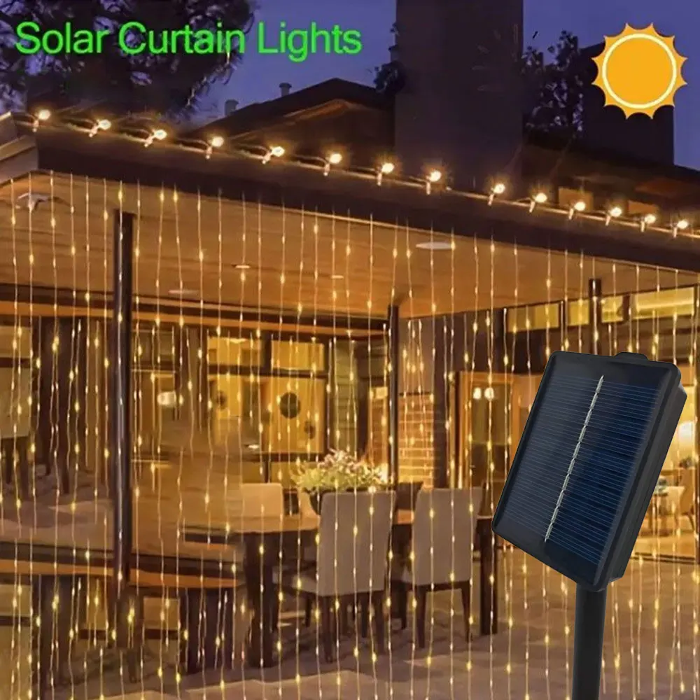 

3M 6M Solar Curtain Light Outdoor 8 Modes Fairy Garland String Lights for Courtyard Garden Party Wedding Christmas Decoration