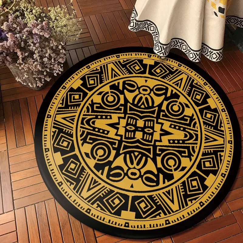 Maya Totem Carpet Folk Style Round Living Room Bedroom Rug Bohemia Chair Cushion Blanket Tent Hallway Mat Home Soft Salon Rugs