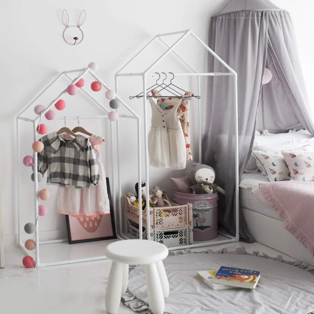 Kids Closet Garment Rack with Cute House Frame, Lightweight Aluminum, Easy Assembly, 25x17x47 Inches, White