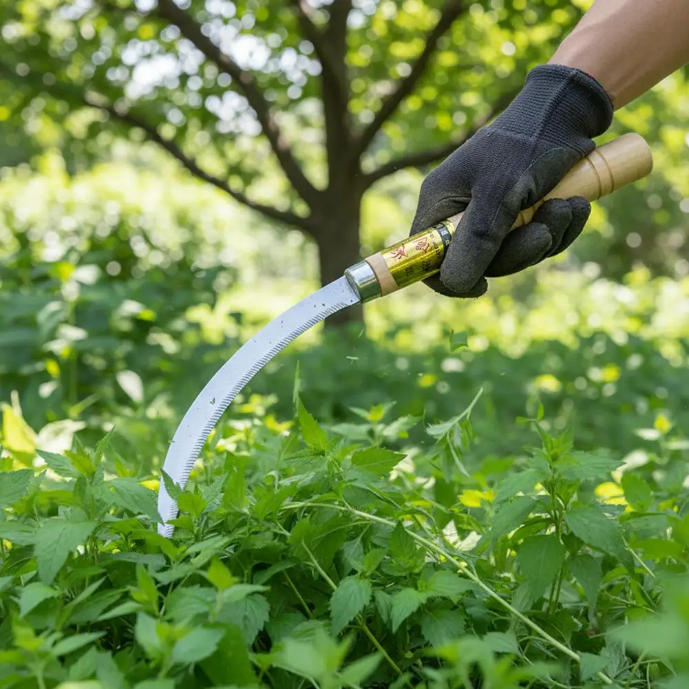 Stainless Steel Weeding Sickle With Wooden Handle  Sickle Scythe Farming Tool Kit With Teeth For Weed Removal Lawn Patio Terrace