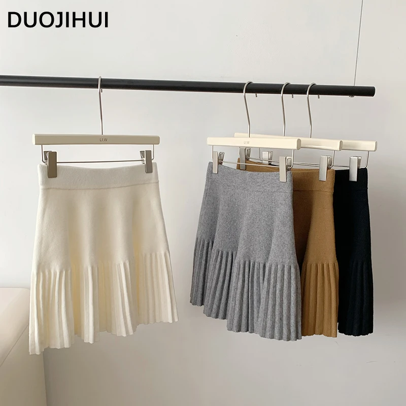 DUOJIHUI Autumn Chicly Slim Classic A-line Black Skirt Female New Simple Solid Color Fashion Knitting Loose Women\'s Mini Skirt