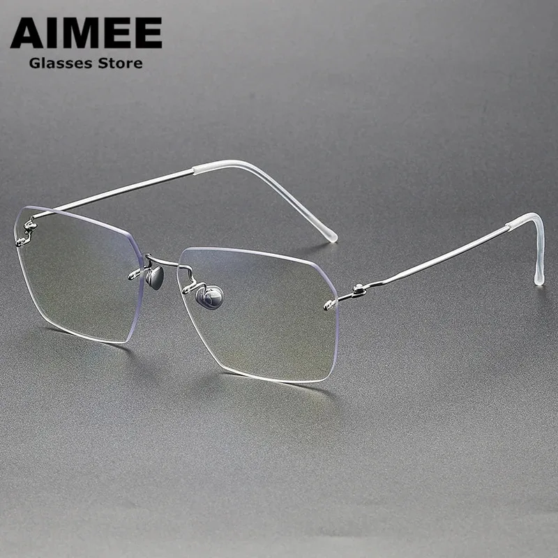 Denmark Brand Pure Titanium Ultralight Glasses Frame Men Business Rimless Prescription Eyeglasses Myopia Frameless Spectacles