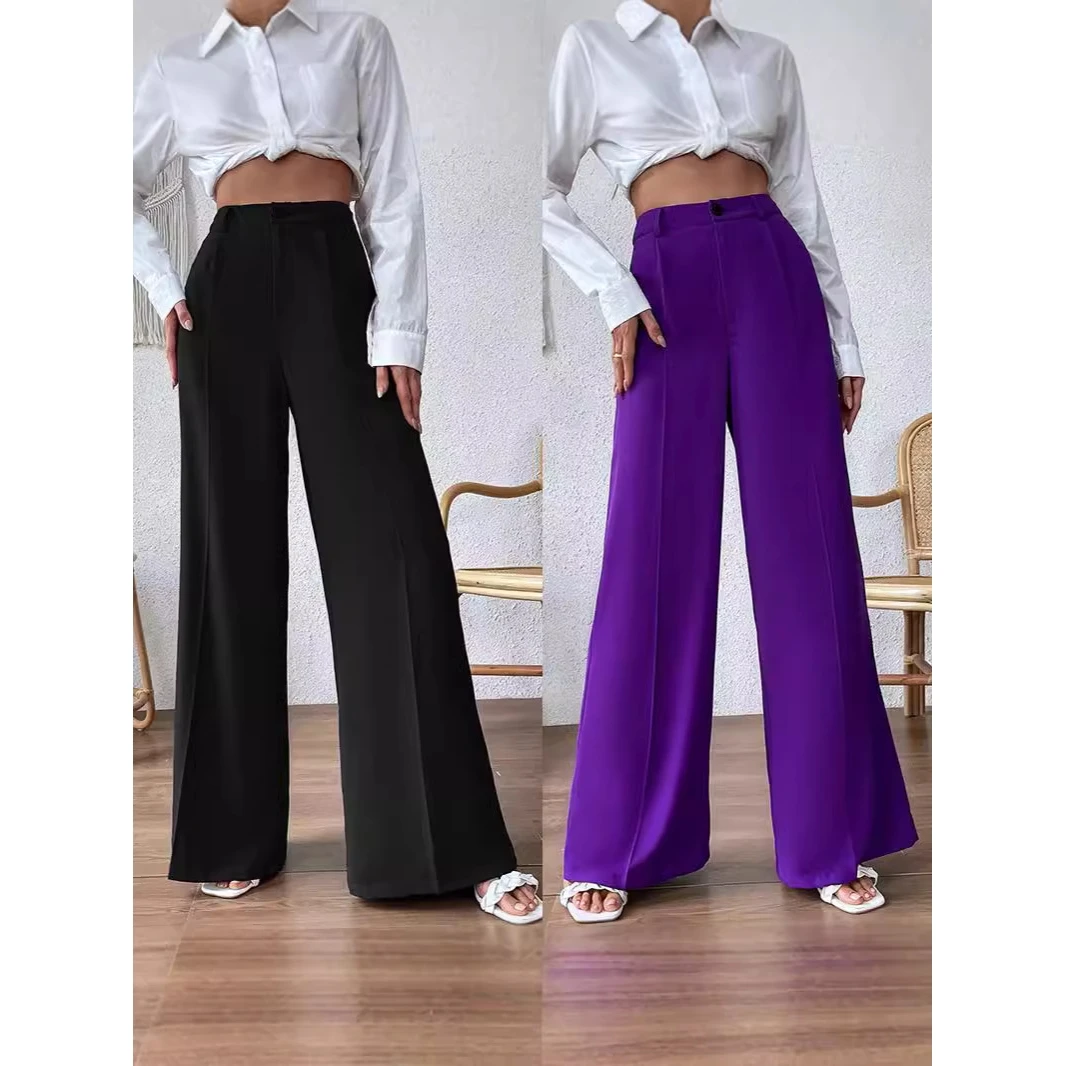 

Pure Color Wide Leg Pants High Waist Long Trousers Women's Faion Summer 2024 Ele Busin Casual Pants