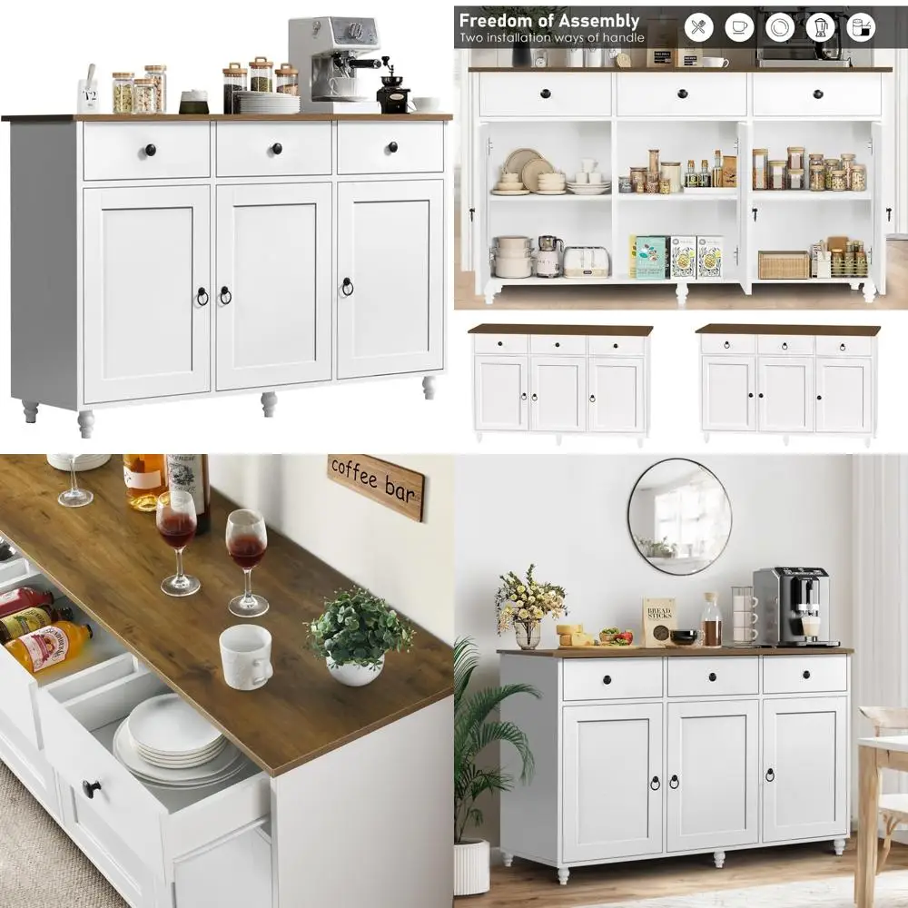 Buffet moderne avec rangement, 47 armoires de bar à café avec 3 tiroirs et 3 portes, armoire de rangement de cuisine avec Shelvi