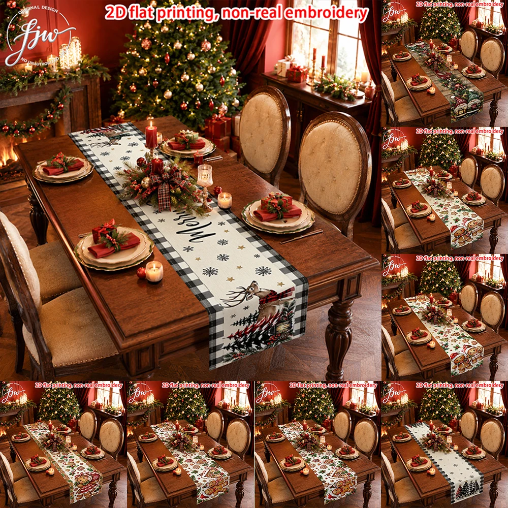 1pc Christmas Table Runner, Festive Winter Holiday Dining Table Decor for Home Party