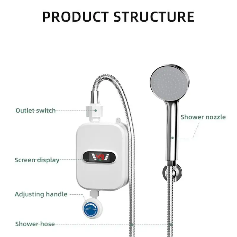 Aquecedor de água quente elétrico instantâneo sem tanque, torneira de aquecimento instantâneo remoto, máquina de chuveiro, display de temperatura led, banheiro