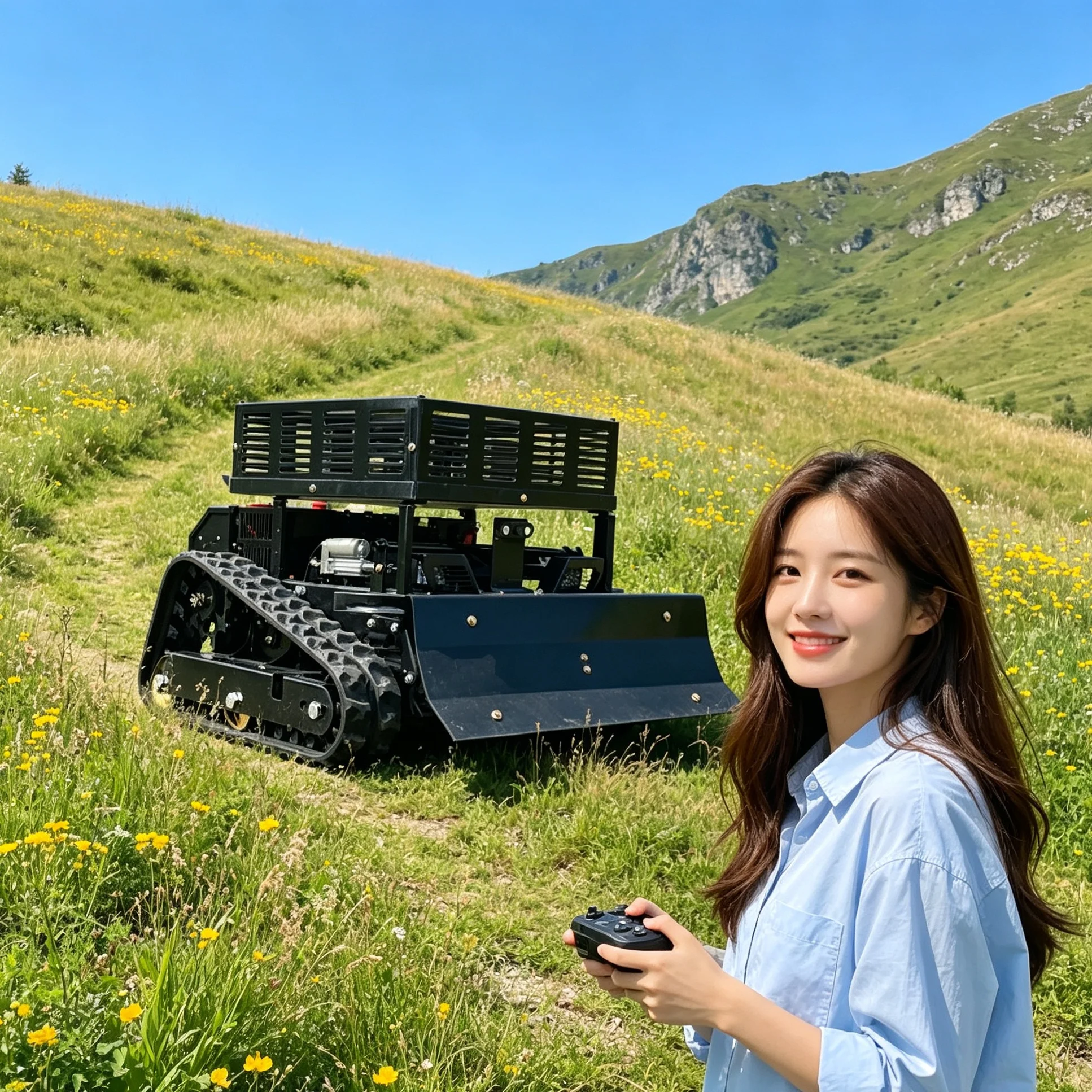 Customized Black 550 Remote‑control Crawler Self Propelled Lawn Mower 4‑stroke Engine Brush Cutter Mulching with Cargo Rack &