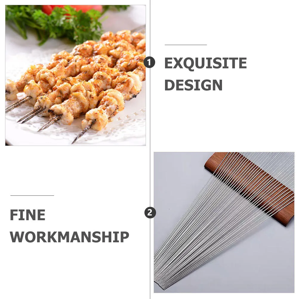 

100Pcs Stainless Steel Skewers Round Reusable Bbq Sticks Portable Grilling Tools for Home and Outdoor Barbecue Kebabs Easy to