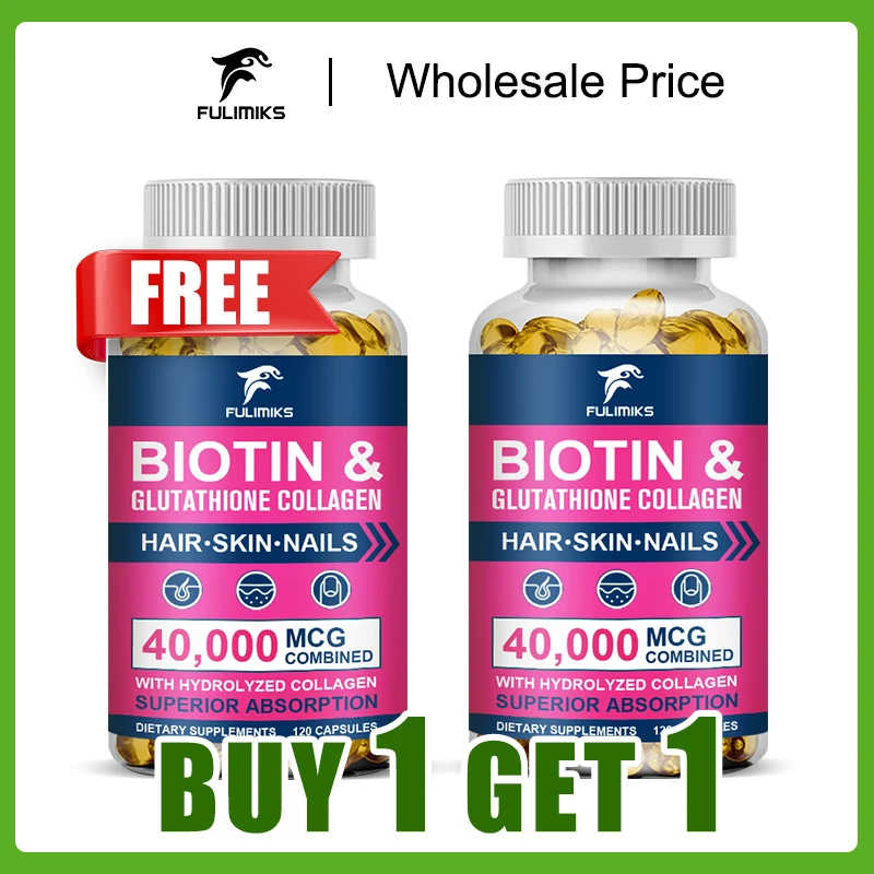 

Buy 1 Get 1 Free! Biotin & Glutathione Collagen Capsules, Triple Action for Bright Skin, Hair Growth & Youthful Glow Support