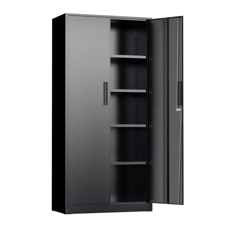 Black Metal Storage Cabinet, 72 Locking Steel Cabinets with 2 Door and 4 Adjustable Shelves, Tall Metal Cabinet for Home Office,
