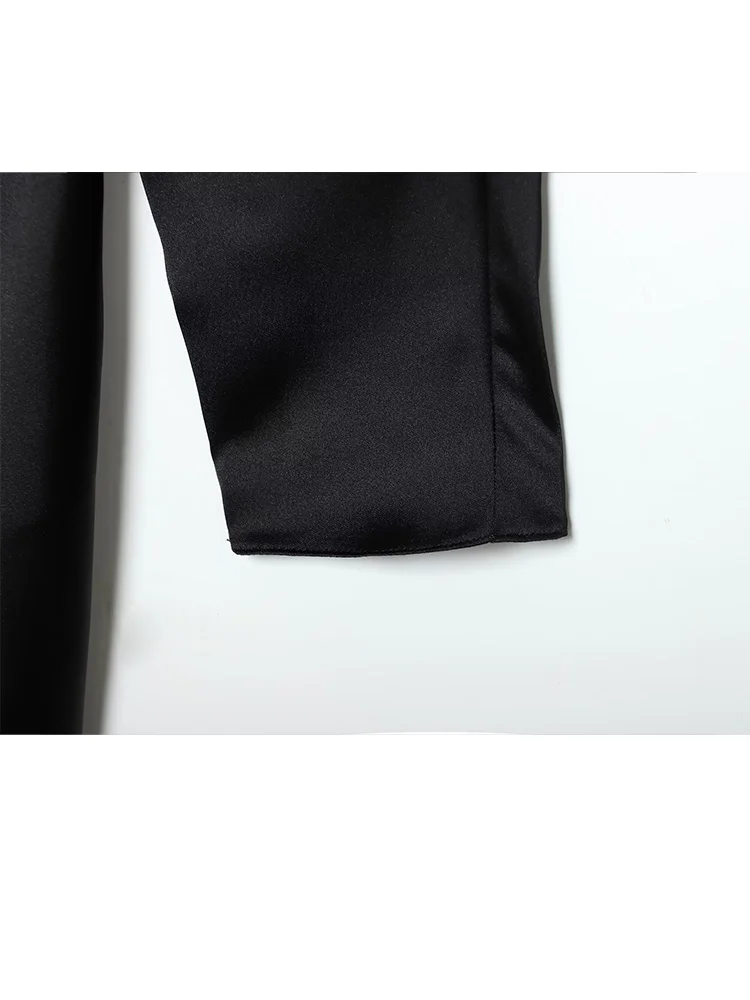 HH Mulheres Mangas Compridas Backless Vestidos Plissado Moda Feminina Lace-up Textura de Cetim Verão Gola Pendulosa Sólido Mini Vestido