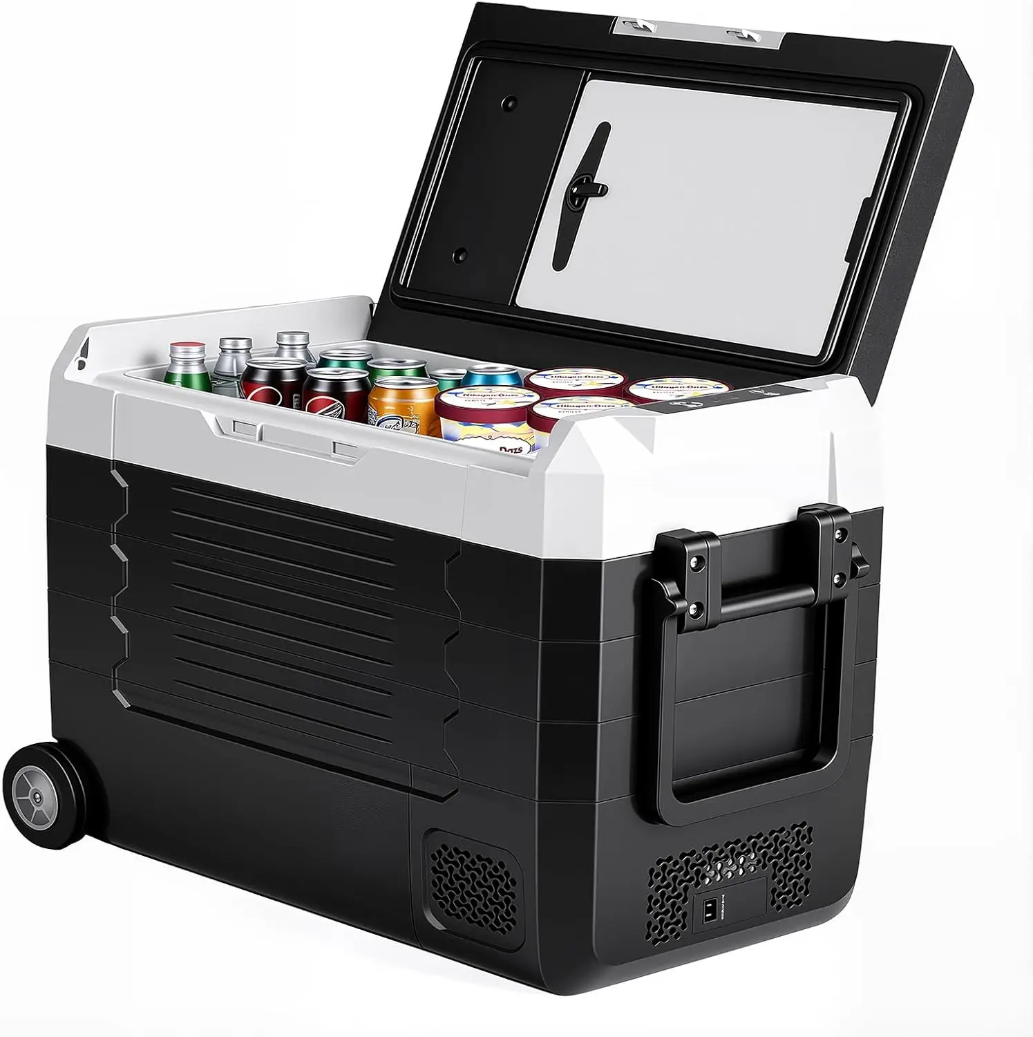 

53QT Dual-Zone Portable Car Refrigerator, -4°F to 68°F Electric Cooler with Wheels & Cutting Board, Bluetooth Control, Battery Protection, 12/24V DC & 100-240V AC