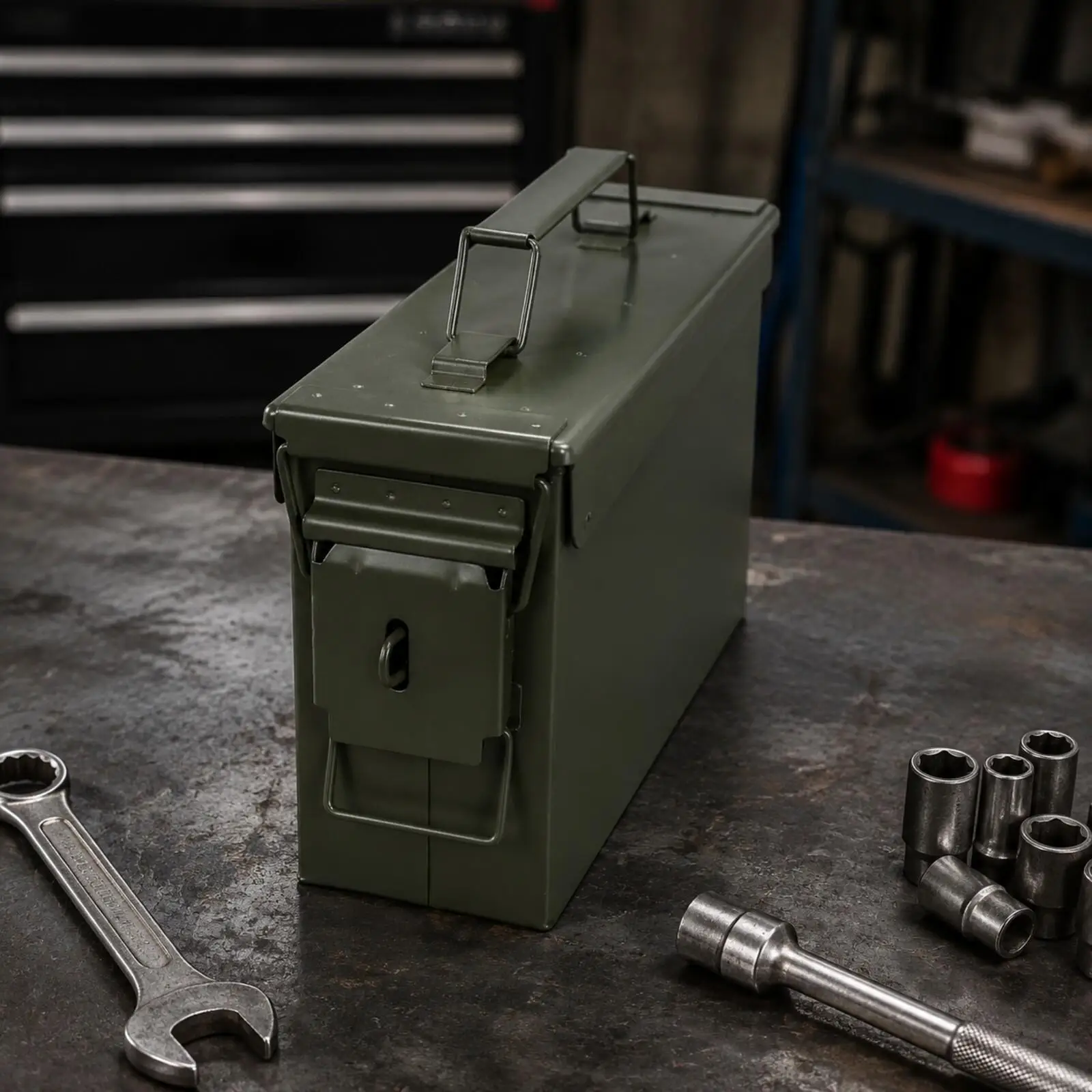 Impact Resistant Waterproof Carbon Steel Storage Contai with Hinged Lid for Marine Tools Garage and RV Organization
