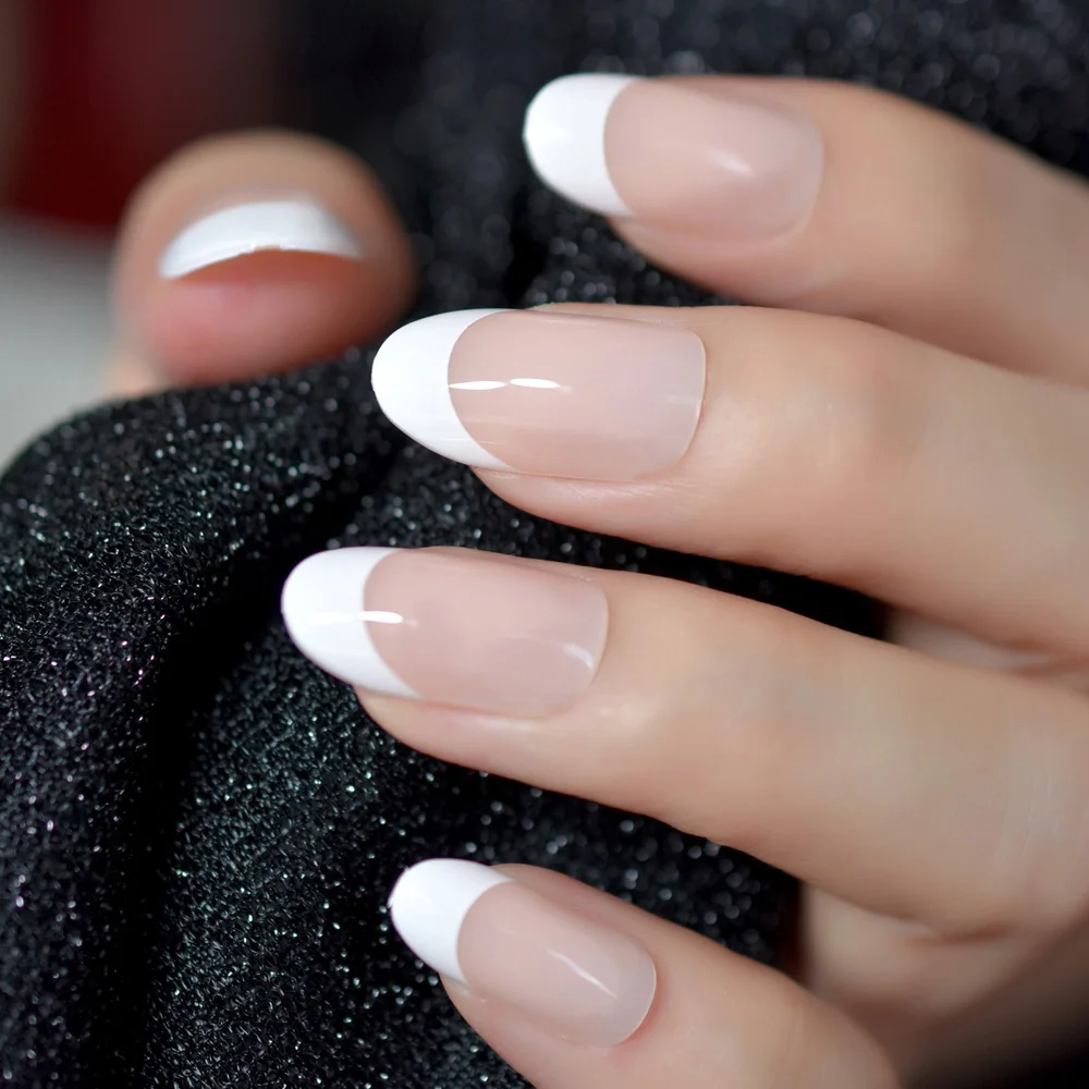 Nail Art Salon Oval Acrylic French Nail Kit Real Medium Length Grace Oval Fake Nails French 24 Tips