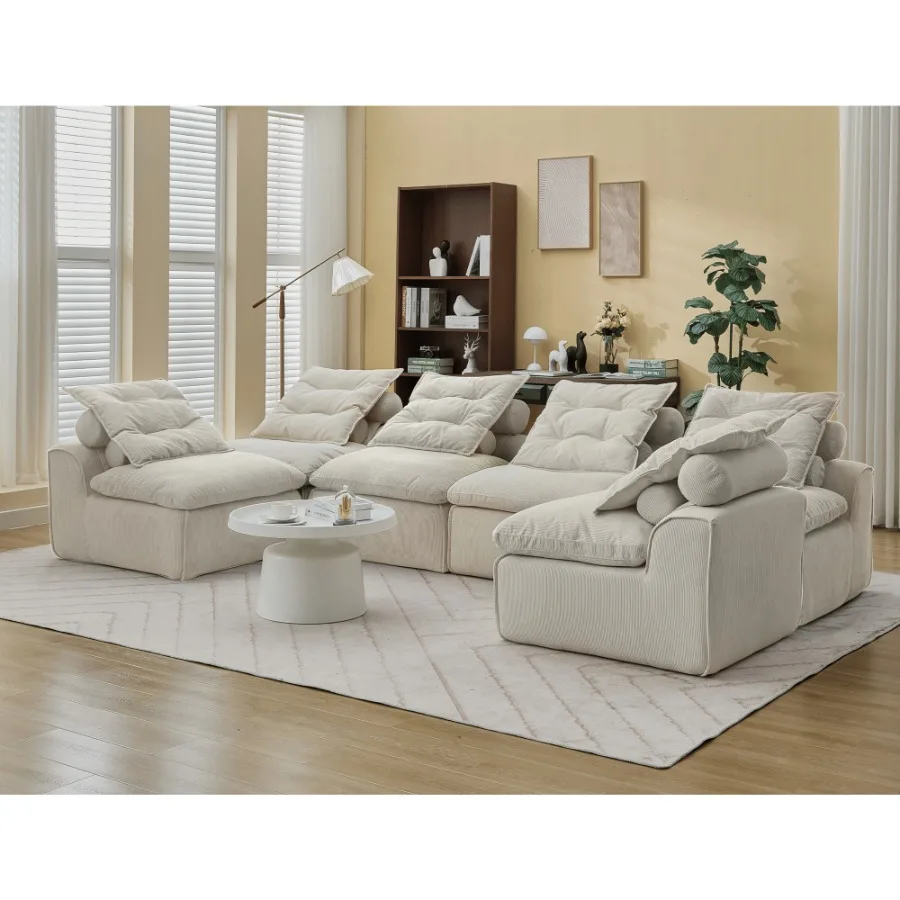 

[NEW ARRIVED] [VIDEO PROVIDED]Modular Sofa No Armrests At will DIY Corduroy Neck PillowBack Lounge Sofa Chair Reading Nook or A