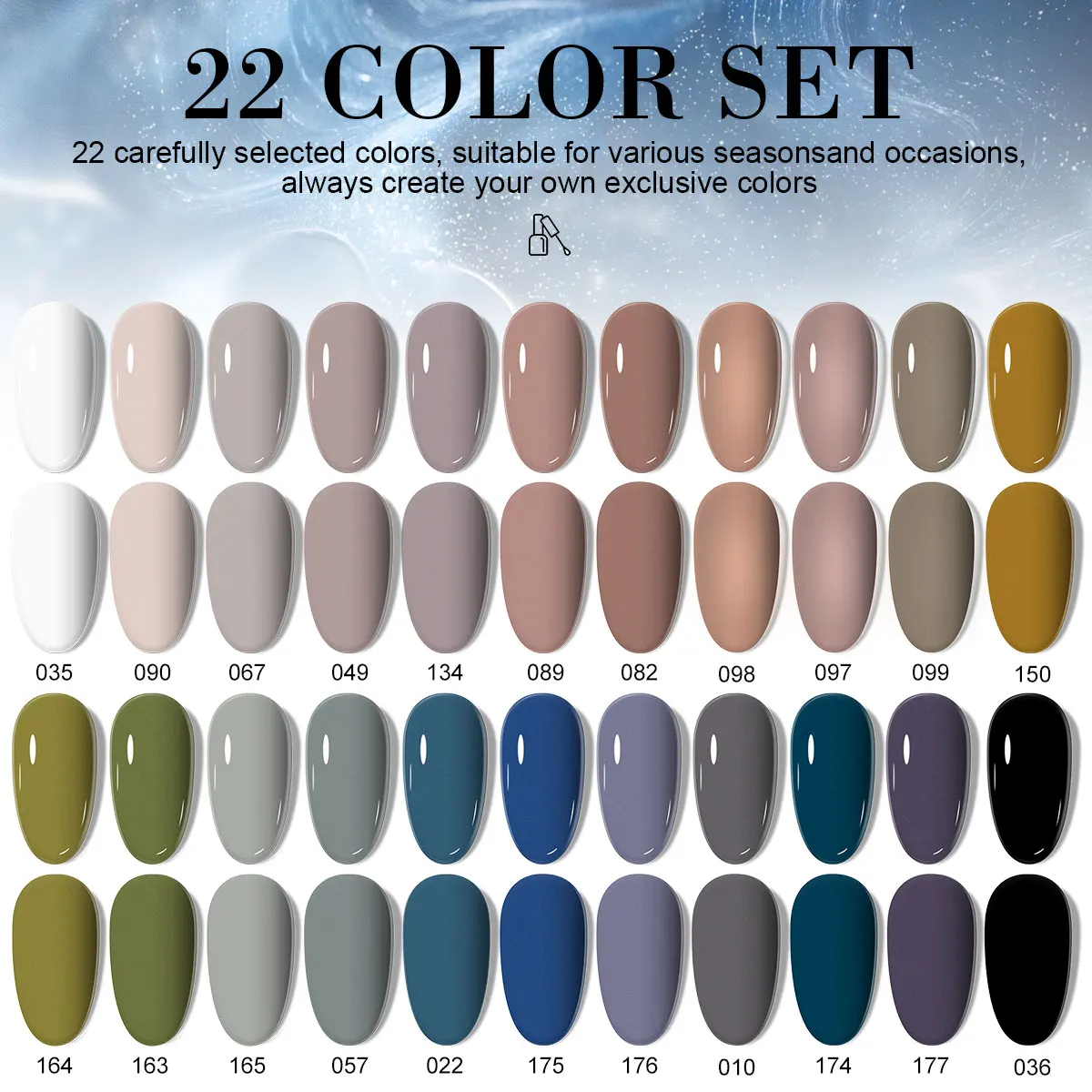 LIMEGIRL 22PCS Gel Nail Polish Set Brown Nail Polish With Box Semi Permanent UV Gel Soak Off Nail Art Kit Varnish For Manicure