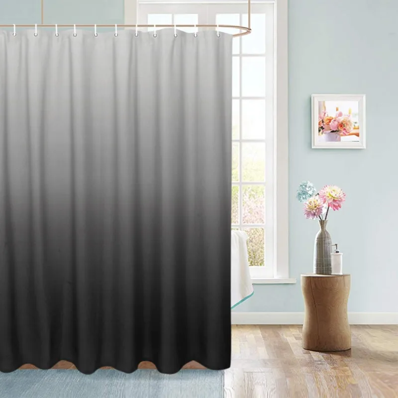 

1 шт. градиентная серая занавеска для душа с крючками, легкая занавеска для ванной комнаты с крючками, протираемая занавеска, занавеска для душа
