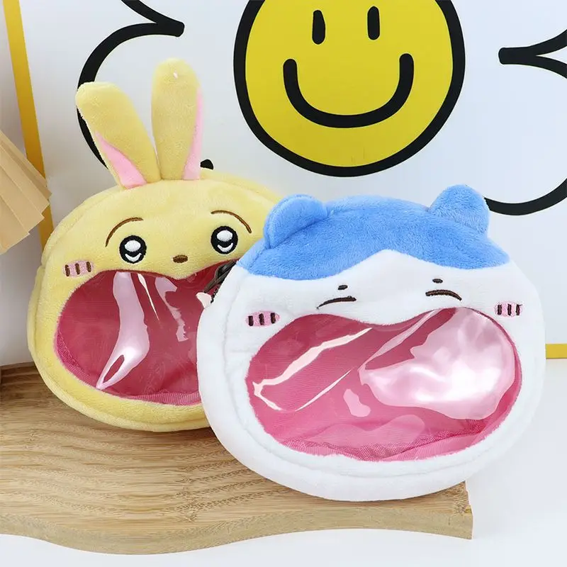 Bolsa de almacenamiento de Anime Chiikawa Hachiware Usagi, bolsa de cosméticos Kawaii, nuevo producto, bolsa para el dolor encantadora de boca grande, monedero de felpa para estudiantes