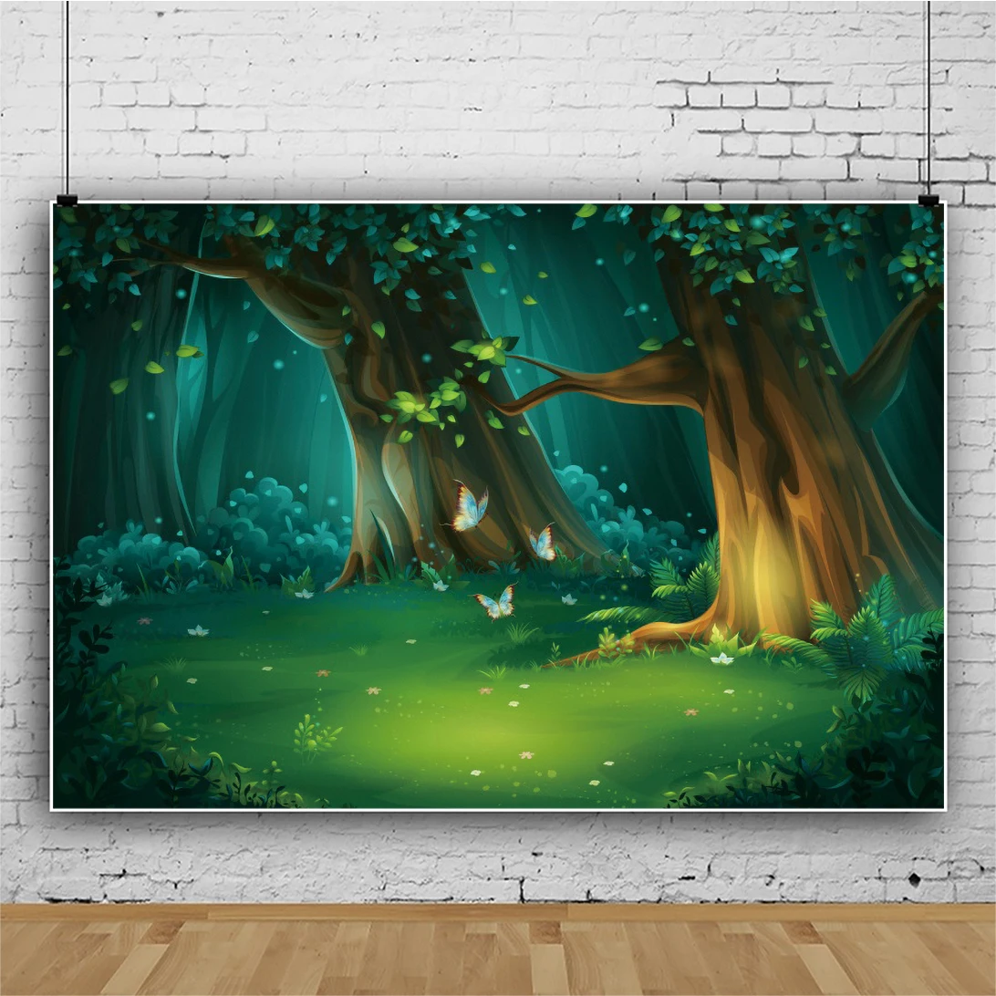 Laeacco Giả Tưởng Rừng Phông Nền Chụp Ảnh Rừng Rậm Ở Xứ Thần Tiên Đom Đóm Bướm Trẻ Em Sinh Nhật Cho Bé Chân Dung Nền