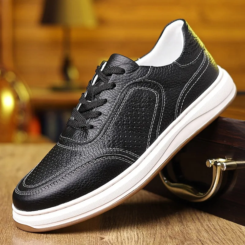 Zapatos planos de cuero genuino para hombre, Zapatillas de malla transpirable, zapatos de plataforma, Tenis masculinos, alta calidad, nuevos