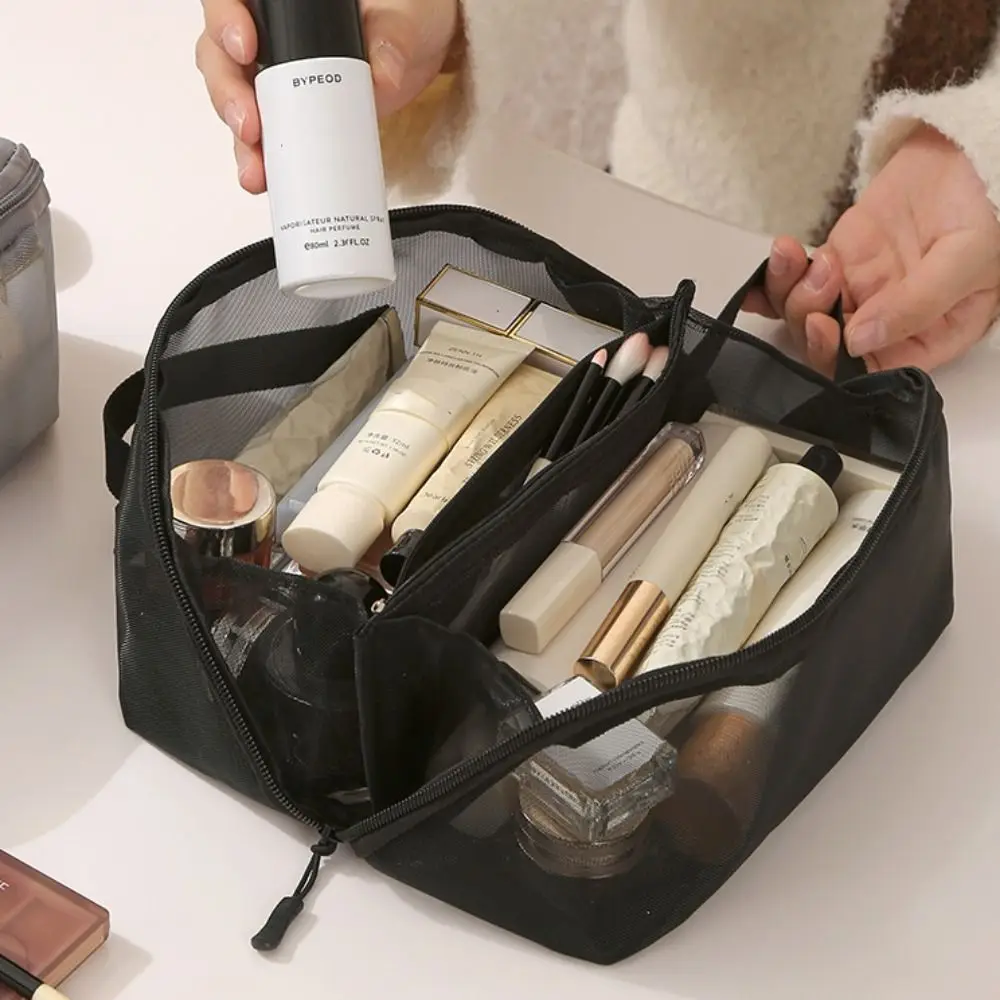 

Zipper Mesh Cosmetic Bags Transparent 1/2/3 Layers Perspective Makeup Bag Handheld Multifunctional Double-layer Storage Bag