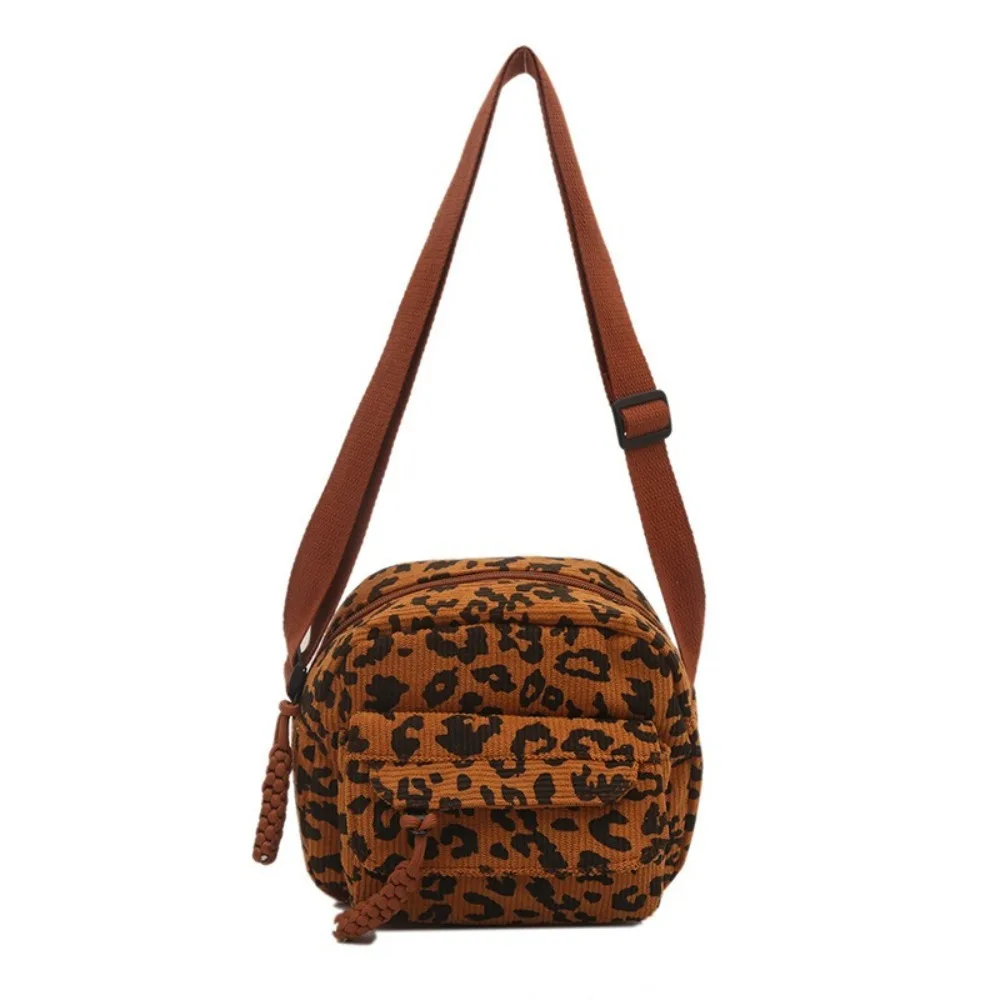 

New Leopard Pattern Crossbody Bags Corduroy Adjustable Shoulder Strap Shoulder Bag Multi-pockets Casual Waist Bags Daily Use