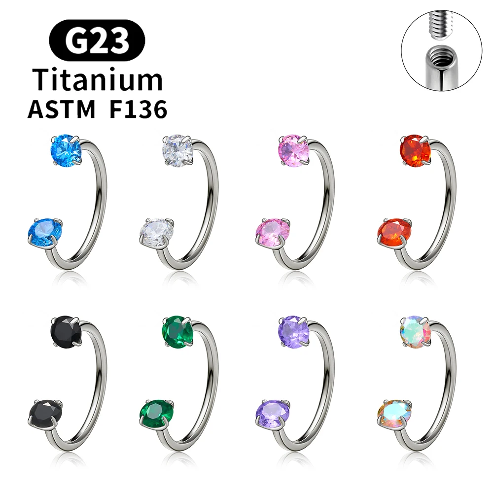 ASTM F136 Titanium 16/18/20G Horseshoe Nose Ring Internal Thread CZ Ear Cartilage Earring Tragus Daith Septum Piercing Jewelry