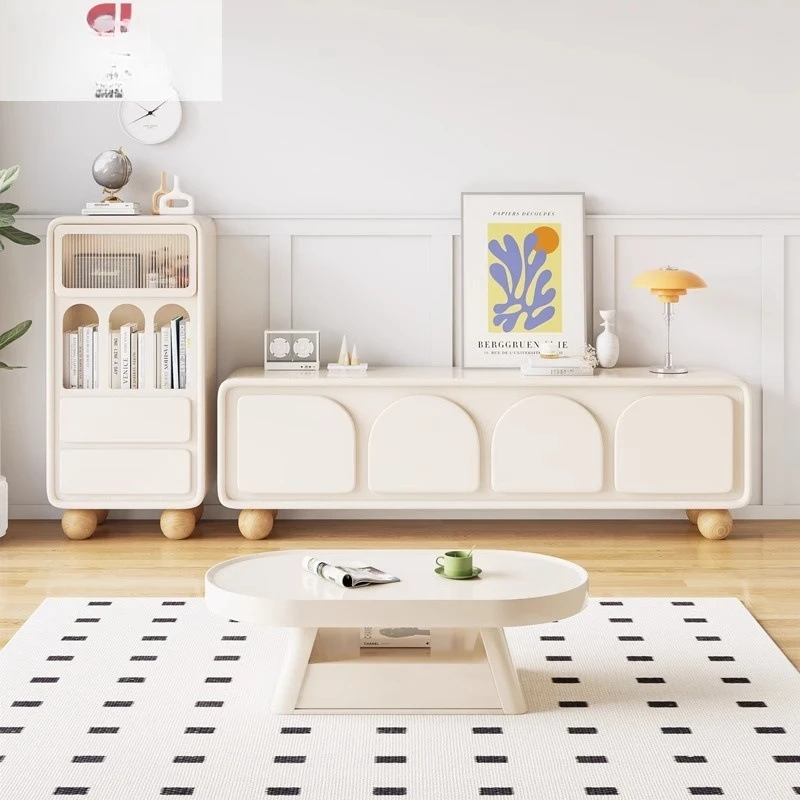 

Cream wind TV cabinet combined storage coffee table simple small apartment floor TV cabinet household integrated TV cabinet