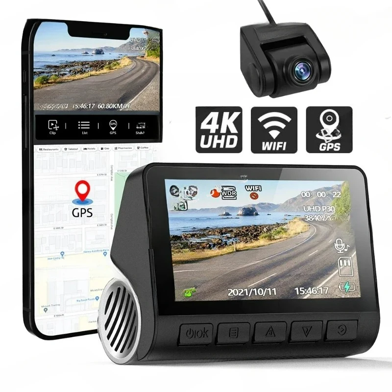 

V55 4k with Gps Dual Lens Dash Camera Car Dvr 4k Wifi with App Front and Rear Dual 2 Channel 4k Dash Cam